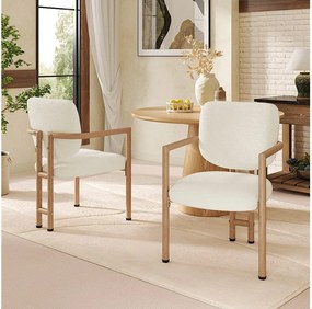 Zestaw 2 metalowych krzeseł do jadalni z wykończeniem imitującym drewno - 61 x 57,5 x 90 cm - styl nowoczesny - tapicerka pętelkowa - naturalny