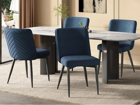 Zestaw 4 krzeseł - Z wygodnymi oparciami - Styl nowoczesny - Tkanina welurowa - Ciemnoniebieski