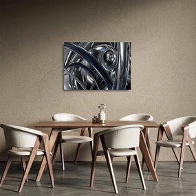 Obraz na szkle - szara abstrakcja z niebieskim (70x50 cm)