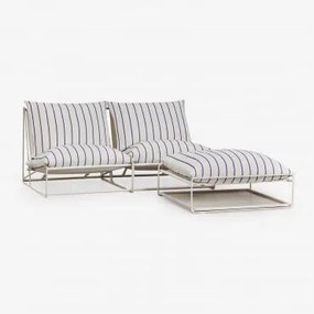 Modułowa Sofa Ogrodowa 2-częściowa Z Pufem Rozkładanym Amaro Kremowa Tapioca - Dark Blue - Sklum