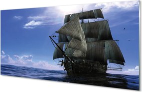 Szkło do Kuchni na Ścianę Statek wśród Morskich Chmurek