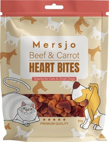 Przysmak dla psa i kota - Serduszkowe Duo: Wołowina z Marchewką Mersjo 50g