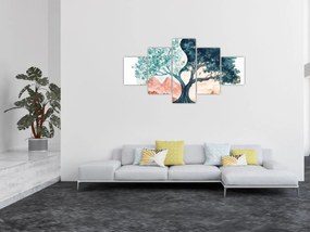 Obraz – Akwarelowe drzewo pełne życia (125x70 cm)