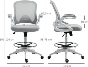 Fotel biurowy Vinsetto, krzesło biurowe, funkcja stania, z podnóżkiem, obrotowe siedzisko, stal, czarny, 64 x 60 x 106-126 cm