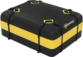 Outsunny Wodoodporna torba dachowa 425L do samochodu na dachy pojazdów z/bez bagażnika, skrzynia bagażowa z 8 wzmocnionymi pasami, uchwyty na drzwi, żółta | Aosom PL