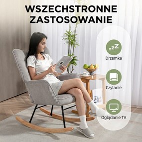 HOMCOM Fotel bujany, Płózki z drewna bukowego, Grube tapicerowanie, Ciemnozielony, do 120 kg