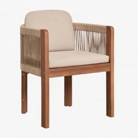 Zestaw 4 Krzeseł Ogrodowych Z Podłokietnikami Z Drewna Akacjowego I Plecionej Liny Serel Akacja Brąz - Sklum