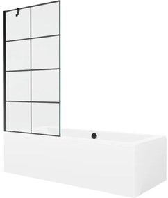 Mexen Cube wanna prostokątna 180 x 80 cm z obudową i parawanem 1-skrzydłowym 90 cm, czarny wzór - 550518080X9509007077