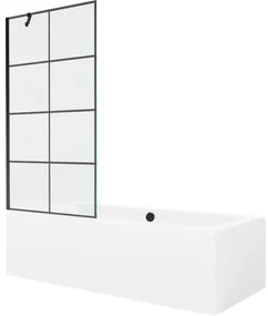 Mexen Cube wanna prostokątna 180 x 80 cm z obudową i parawanem 1-skrzydłowym 90 cm, czarny wzór - 550518080X9509007077
