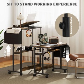 HOMCOM Stojące biurko z regulowaną wysokością i nachyleniem blatu, kółkami, półką, do pisania, czytania, rysowania, Rustykalny Brąz