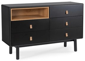 Komoda do Salonu NAOMI 120 cm Czarna z Szufladami i Półką Nowoczesna