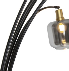 Lampa stojąca czarna ze złotem z dymionym szkłem 5-świateł - Zuzanna