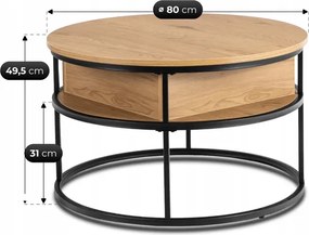 Stolik Kawowy ASTUR 80 cm z Podnoszonym Blatem Dąb/Czarny Loft
