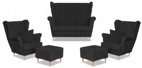 Zestaw uszak Rene Estella sofa fotele pufy Family Meble czarny sztruks