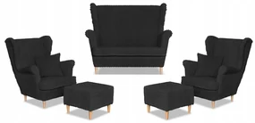 Zestaw uszak Rene Estella sofa fotele pufy Family Meble czarny sztruks