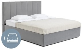 Szare tapicerowane łóżko dwuosobowe ze schowkiem z materacem i stelażem 180x200 cm Thessa Bold Line – Bonami Selection