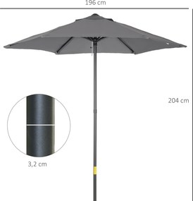 Outsunny Parasol Ø196 cm, Parasol z Funkcją Połamania, Sześciokątny Parasol Balkonowy dla Plaży i Ogrodu, Ciemnoszary