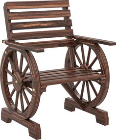 Outsunny Krzesło ogrodowe drewniane fotel ogrodowy w stylu koła wozu, krzesło drewniane w stylu wiejskim Zwęglony | Aosom PL