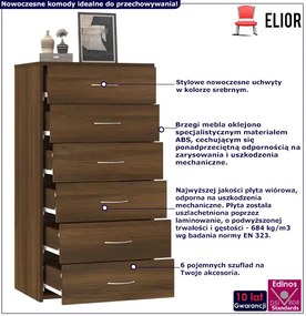 Minimalistyczna komoda z 6 szufladami brązowy dąb - Xeron