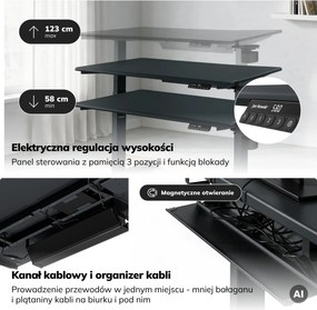 Biurko elektryczne z regulacją wysokości ergonomiczne antracytowe,1200x600 mm: ARIA