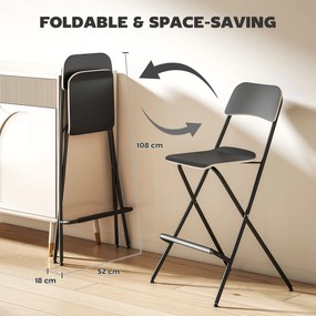 HOMCOM Zestaw 2 Hockerów Barowych, składane hockery z stalową ramą, do kuchni, jadalni, czarny