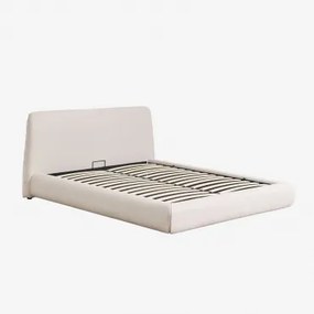 Tapicerowane Łóżko Z Pojemnikiem Na Pościel Norena Tkaniny Beżowy Krem & 160 X 200 Cm - Sklum