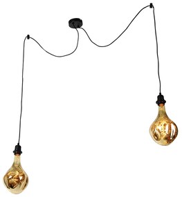 Lampa wisząca czarna 2-punktowa z LED-owym lustrem w kolorze złotym, ściemniana - Cava Nowoczesny Oswietlenie wewnetrzne