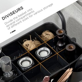 HOMCOM Wózek na 3 Poziomy z Koszykami i Hakami, Wózek Pomocniczy do Kuchni lub Salonu, Stal, Tworzywo Sztuczne, Czarny