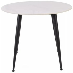 Okrągły stół jadalniany RION 90 cm z ceramicznym blatem, biały marmur