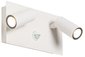 Zewnetrzna Lampa ścienna zewnętrzna biała z wbudowanym LED 2-punktowy czujnik ruchu - Simon Nowoczesny Oswietlenie zewnetrzne