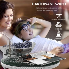 Outsunny Stolik Boczny Rattanowy Bistro Kawowy Blat ze Szkła Okrągły Czarno-Szary Taras Balkon | Aosom PL