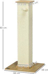 PawHut Drapak z Zabawką, 38 cm x 38 cm x 80 cm, Beż + Naturalny