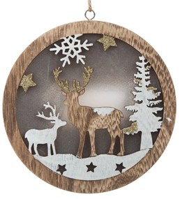 Drewniana ozdoba wisząca z oświetleniem LED Fawn,13 x 13 x 2,5 cm