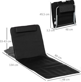 Outsunny Leżak Plażowy Czarny Składany z Regulowanym Oparciem i Kieszenią Boczną 48x134x33-43cm | Aosom PL