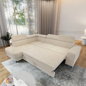 Masseno Narożnik ALVORO z funkcją spania i pojemnikiem na pościel Narozniki L, Rozkładana sofa - Kremowy, QUELLE 02