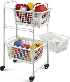 Biały wózek kuchenny na kółkach z 3 wymiennymi koszami