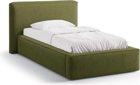 Zielone tapicerowane łóżko jednoosobowe ze schowkiem ze stelażem 90x200 cm Jodie – Micadoni