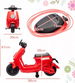 AIYAPLAY 6V Elektryczny Motocykl dla Dzieci, z Reflektorami i Muzyką, Jazda do Przodu i do Tyłu, Koła Treningowe, 18-36 Miesięcy, Czerwony