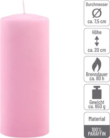 Zestaw świec słupkowych, 20 cm, Ø 7,5 cm, różowy, 2 szt