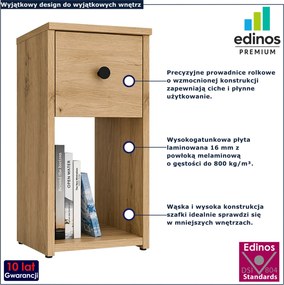 Wysoki i wąski stolik nocny z półką i szufladą dąb artisan S5-L48