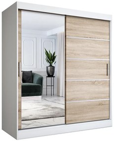 Szafa przesuwna do pokoju 180 cm biel + dąb sonoma - Ebia 5X