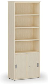 Szafa biurowa kombinowana PRIMA WOOD, drzwi przesuwne na 2 poziomach, 800 x 420 x 2128 mm, brzoza