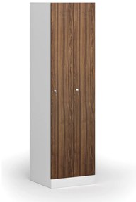 Szafka ubraniowa wąska, 2-drzwiowa, 1850 x 500 x 500 mm, demontaż, zamek cylindryczny, drzwi laminowane, orzech