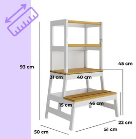 Jurhan Wieża edukacyjna PLAY z drewna sosnowego, 93x56x49, biała/naturalny brąz