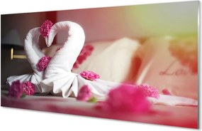 Szklany Panel Łabędzie z Ręczników i Kwiaty