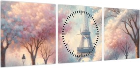 Obraz – Wiosna w Paryżu (z zegarem) (90x30 cm)