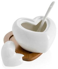 Porcelanowa cukierniczka z łyżeczką i bambusową podstawką Brandani Heart