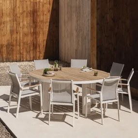 Zestaw Okrągłych Stołów Riviera, Ø180 Cm, Z Drewna Tekowego I Aluminium Oraz 8 Składanych Aluminiowych Krzeseł Ogrodowych, Elvir Drewno Tekowe - Sklum