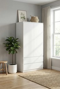 Biała szafa dwudrzwiowa z szufladami H9-P22