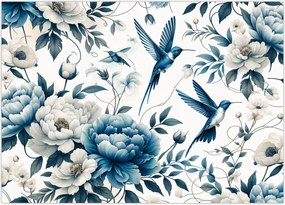 Obraz - Kolibry z kwiatami (70x50 cm)